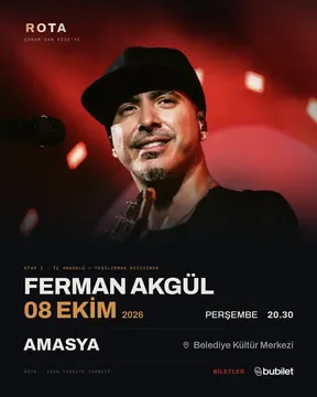 Amasya — Ferman Akgül, 08 Ekim 2026, Amasya Belediyesi Kültür Merkezi Şehzade Salonu — 2026 Türkiye turnesi afişi