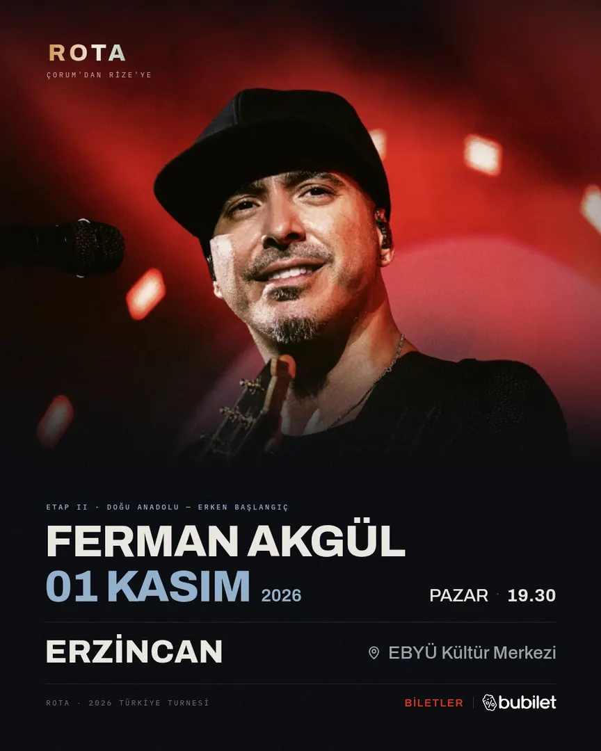 Erzincan — Ferman Akgül, 01 Kasım 2026, Erzincan Binali Yıldırım Üniversitesi Kongre ve Kültür Merkezi — 2026 Türkiye turnesi afişi