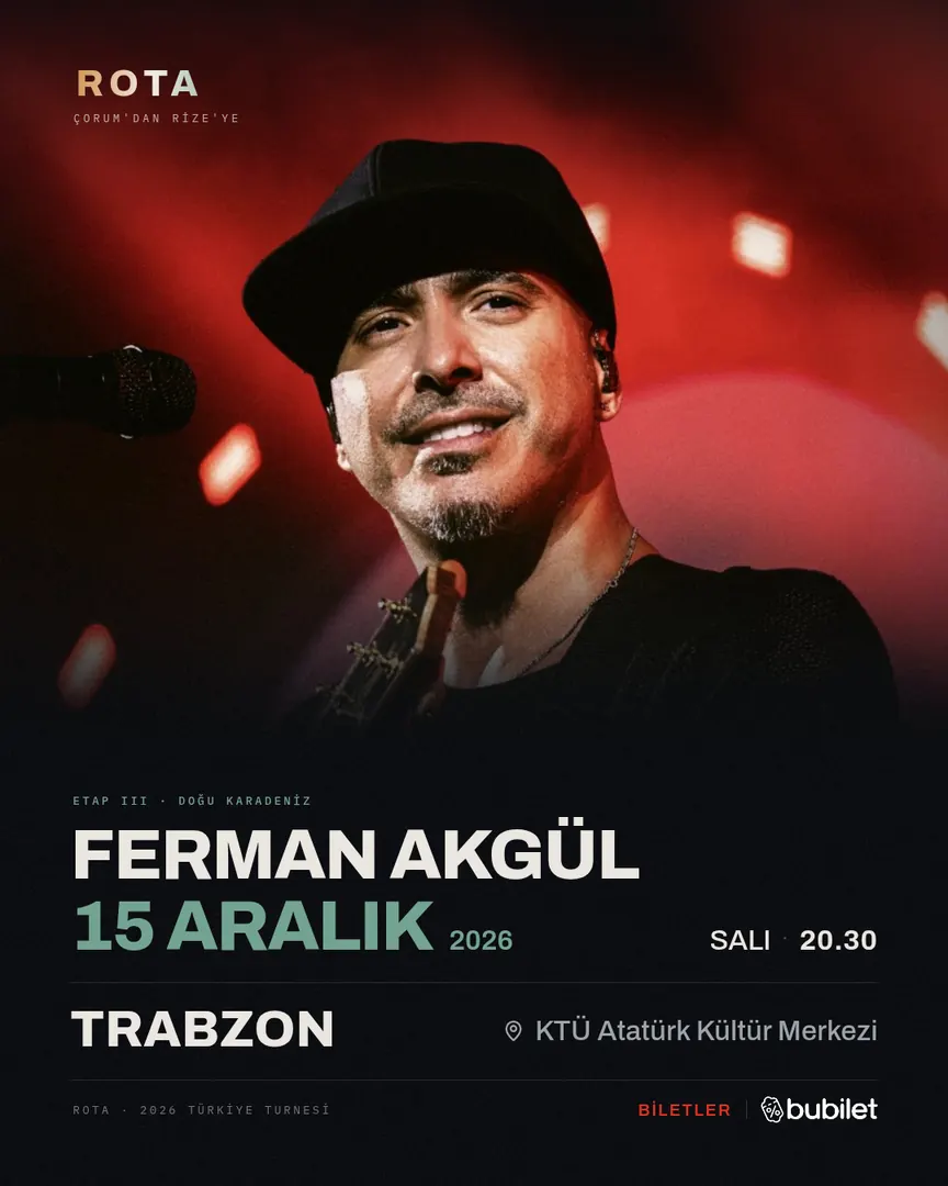 Trabzon — Ferman Akgül, 15 Aralık 2026, KTÜ Atatürk Kültür Merkezi – Hasan Saka Salonu — 2026 Türkiye turnesi afişi